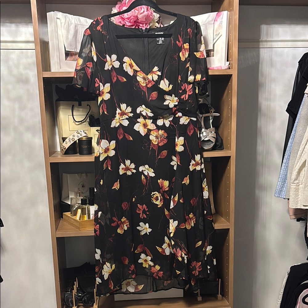 Floral Black Dress DKNY NWT Size 14